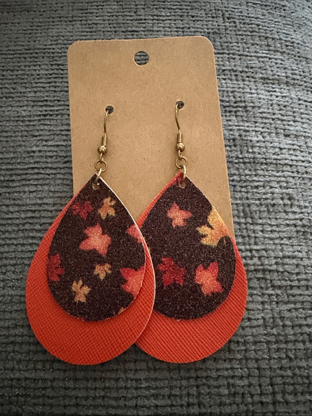 Handmade Autumn Leaf Teardrop Layered Earrings - Orange